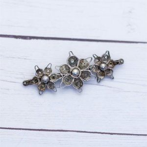 Vintage Triple Flowers Intricate Brooch by Palestine - S33